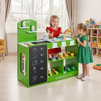 Callan for Kids 全6ステージセット Wooden Grocery Store Playset Kids Market Stand with Scanner Belt