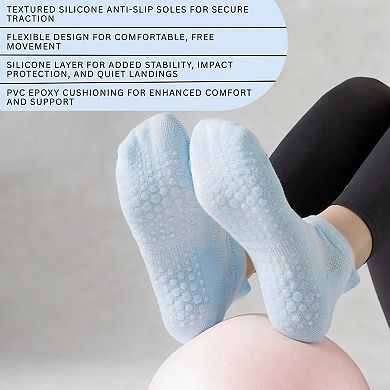 3-Piece Women's Low-Cut Grip Socks Set with Breathable Knit Texture and Soft Stretch Non-Slip Design
