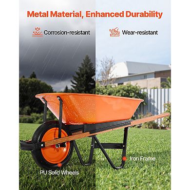Traditional One-Wheel Wheelbarrow with 5 Cu.Ft Capacity