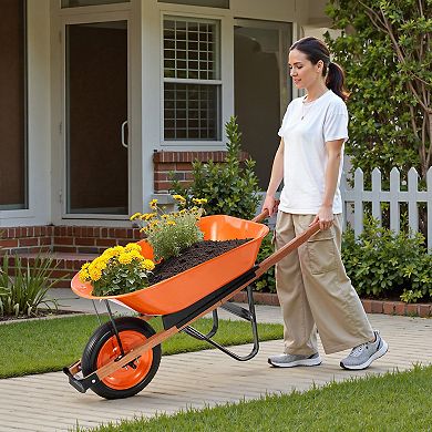 Traditional One-Wheel Wheelbarrow with 5 Cu.Ft Capacity