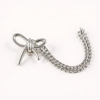 3-Pairs Bow and Chain Decorative Clothing Clip Set with Sculpted Metal Ribbon Design