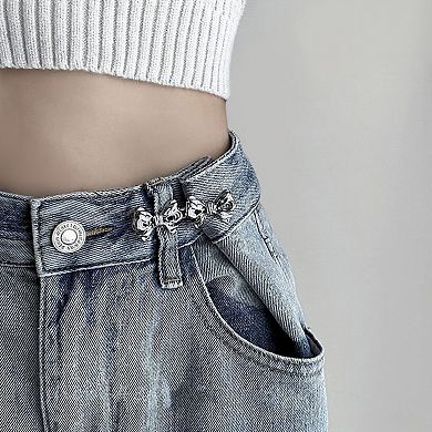 3-Piece Bow-Shaped Jean Waist Extender Set with Decorative Metal Buckle Clips