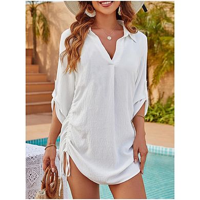 Women's Tie Side drawstring Long Sleeve V Neck Shirt Pullover