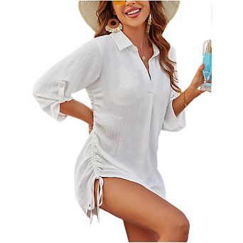 Women's Tie Side drawstring Long Sleeve V Neck Shirt Pullover