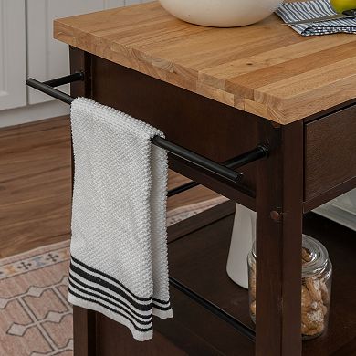 Linon Lennix Kitchen Cart with Drawer & Storage Shelves