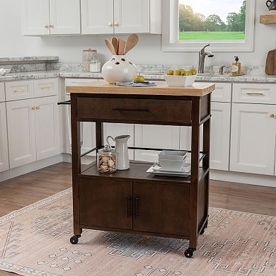 Linon Lennix Kitchen Cart with Drawer & Storage Shelves