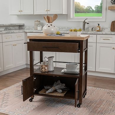 Linon Lennix Kitchen Cart with Drawer & Storage Shelves