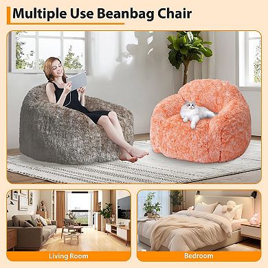 IDEALHOUSE Faux Fur Bean Bag Chair with Arms