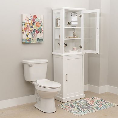 Linon Serenity Tall Cabinet with Glass Doors and Storage