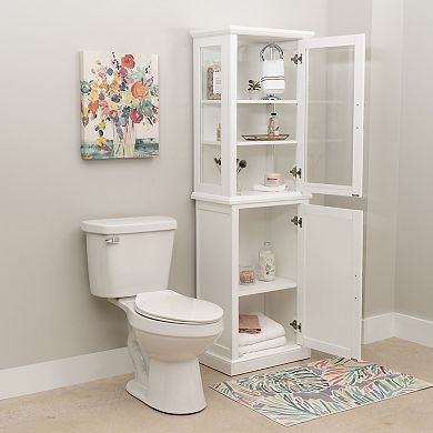 Linon Serenity Tall Cabinet with Glass Doors and Storage