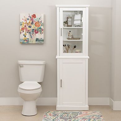 Linon Serenity Tall Cabinet with Glass Doors and Storage