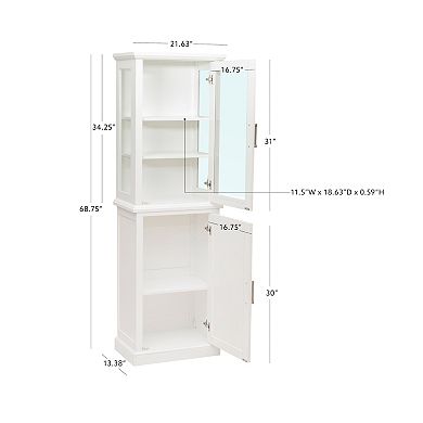 Linon Serenity Tall Cabinet with Glass Doors and Storage