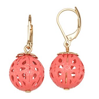 Napier Gold Tone Seasonal Color Coral Drop Earrings
