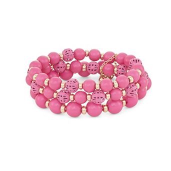 Napier Gold Tone 3 pc Seasonal Color Pink Stretch Bracelet Set