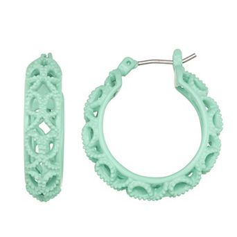 Napier Silver Tone Seasonal Color Green Hoop Earrings