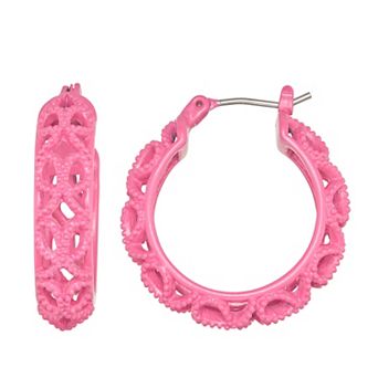 Napier Gold Tone Seasonal Color Pink Hoop Earrings