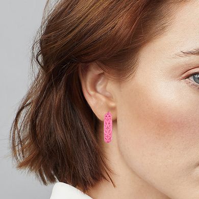 Napier Gold Tone Seasonal Color Pink Hoop Earrings