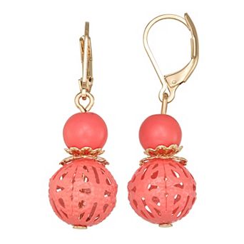 Napier Gold Tone Seasonal Color Coral Double Drop Earrings