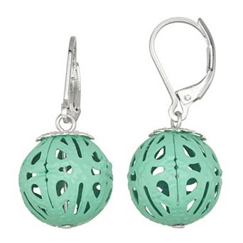Napier Silver Tone Seasonal Color Green Drop Earrings