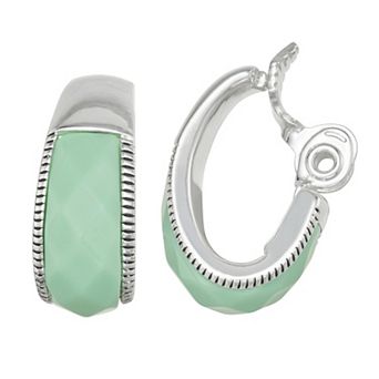 Napier Silver Tone Seasonal Color Green Clip-On Hoop Earrings