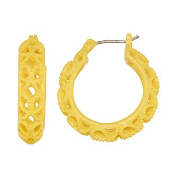 Napier Silver Tone Seasonal Color Yellow Hoop Earrings