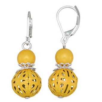 Napier Silver Tone Seasonal Color Yellow Double Drop Earrings