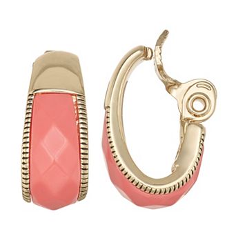 Napier Gold Tone Seasonal Color Coral Clip-On Hoop Earrings