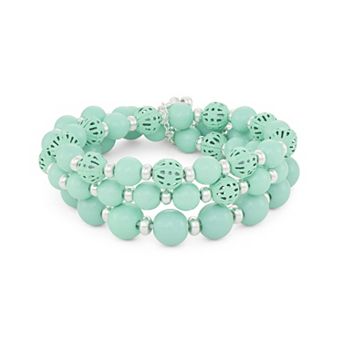 Napier Silver Tone 3 pc Seasonal Color Green Stretch Bracelet Set