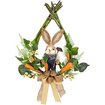 Northlight Farmer Bunny Moss Vines Teardrop Artificial Wreath - 22-inch