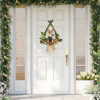 Northlight Farmer Bunny Moss Vines Teardrop Artificial Wreath - 22-inch