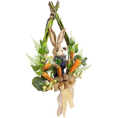 Northlight Farmer Bunny Moss Vines Teardrop Artificial Wreath - 22-inch