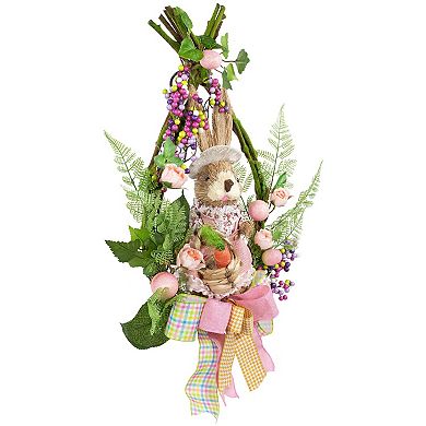 Northlight Flower Bunny Moss Vines Teardrop Easter Wreath - 22-inch Unlit