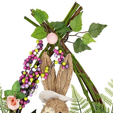 Northlight Flower Bunny Moss Vines Teardrop Easter Wreath - 22-inch Unlit