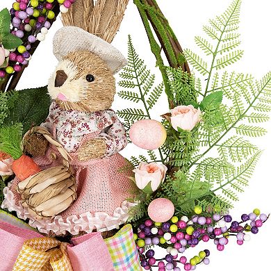 Northlight Flower Bunny Moss Vines Teardrop Easter Wreath - 22-inch Unlit