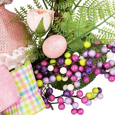 Northlight Flower Bunny Moss Vines Teardrop Easter Wreath - 22-inch Unlit