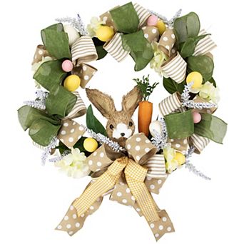 Northlight Bunny & Bows Floral Artificial Easter Wreath - 22-inch