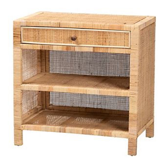 bali & pari Bella Natural Rattan Console Table with Drawer and Shelves