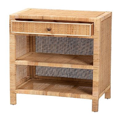 bali & pari Bella Natural Rattan Console Table with Drawer and Shelves