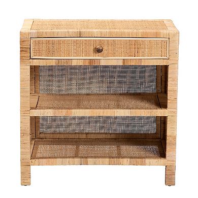 bali & pari Bella Natural Rattan Console Table with Drawer and Shelves