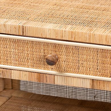 bali & pari Bella Natural Rattan Console Table with Drawer and Shelves