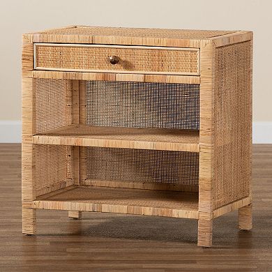 bali & pari Bella Natural Rattan Console Table with Drawer and Shelves