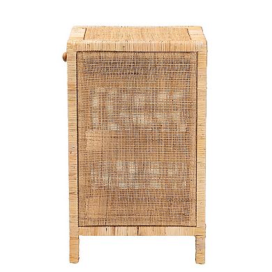 bali & pari Bella Natural Rattan Nightstand with Drawer and Open Shelves