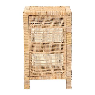 bali & pari Bella Natural Rattan Nightstand with Drawer and Open Shelves