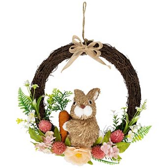 Northlight Floral Grapevine Spring Easter Wreath with Rabbit - 12 in