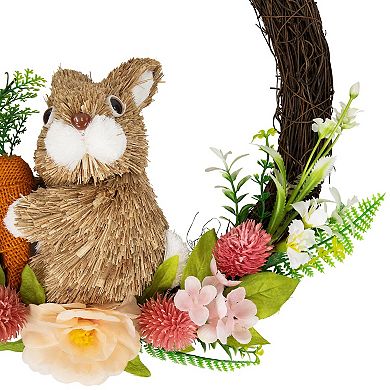 Northlight Floral Grapevine Spring Easter Wreath with Rabbit - 12 Inches