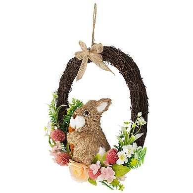 Northlight Floral Grapevine Spring Easter Wreath with Rabbit - 12 Inches