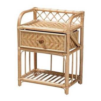 bali & pari Natural Rattan Nightstand with Drawer and Open Shelf