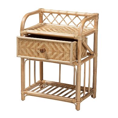 bali & pari Natural Rattan Nightstand with Drawer and Open Shelf