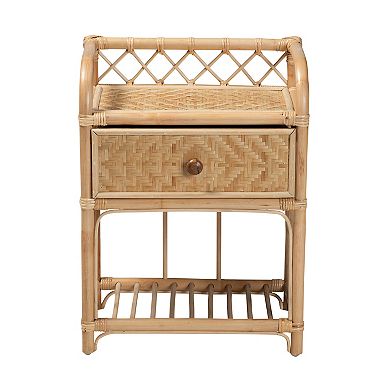 bali & pari Natural Rattan Nightstand with Drawer and Open Shelf