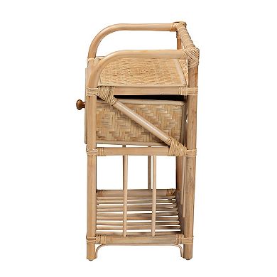 bali & pari Natural Rattan Nightstand with Drawer and Open Shelf